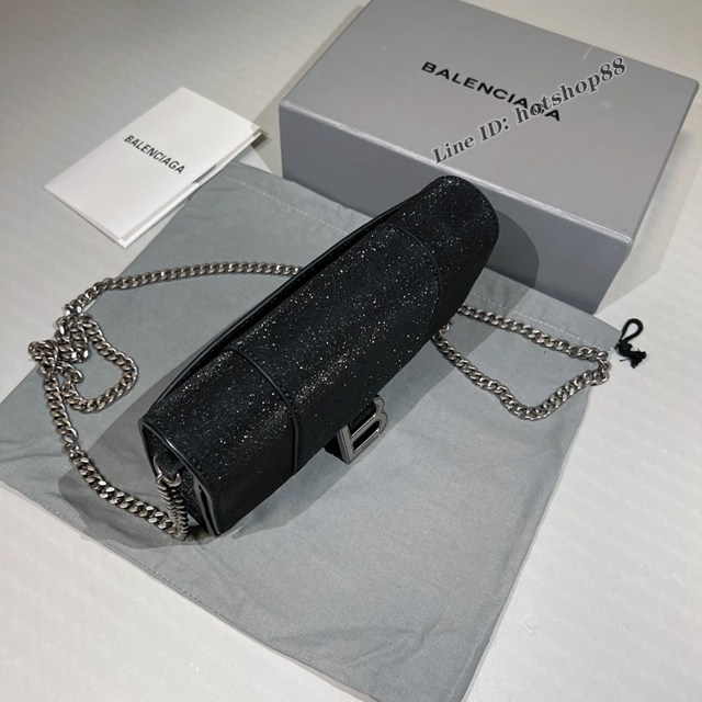 Balenciaga專櫃爆款閃銀黑Hourglass mini鏈帶包 巴黎世家鏈條沙漏包 fyj1468